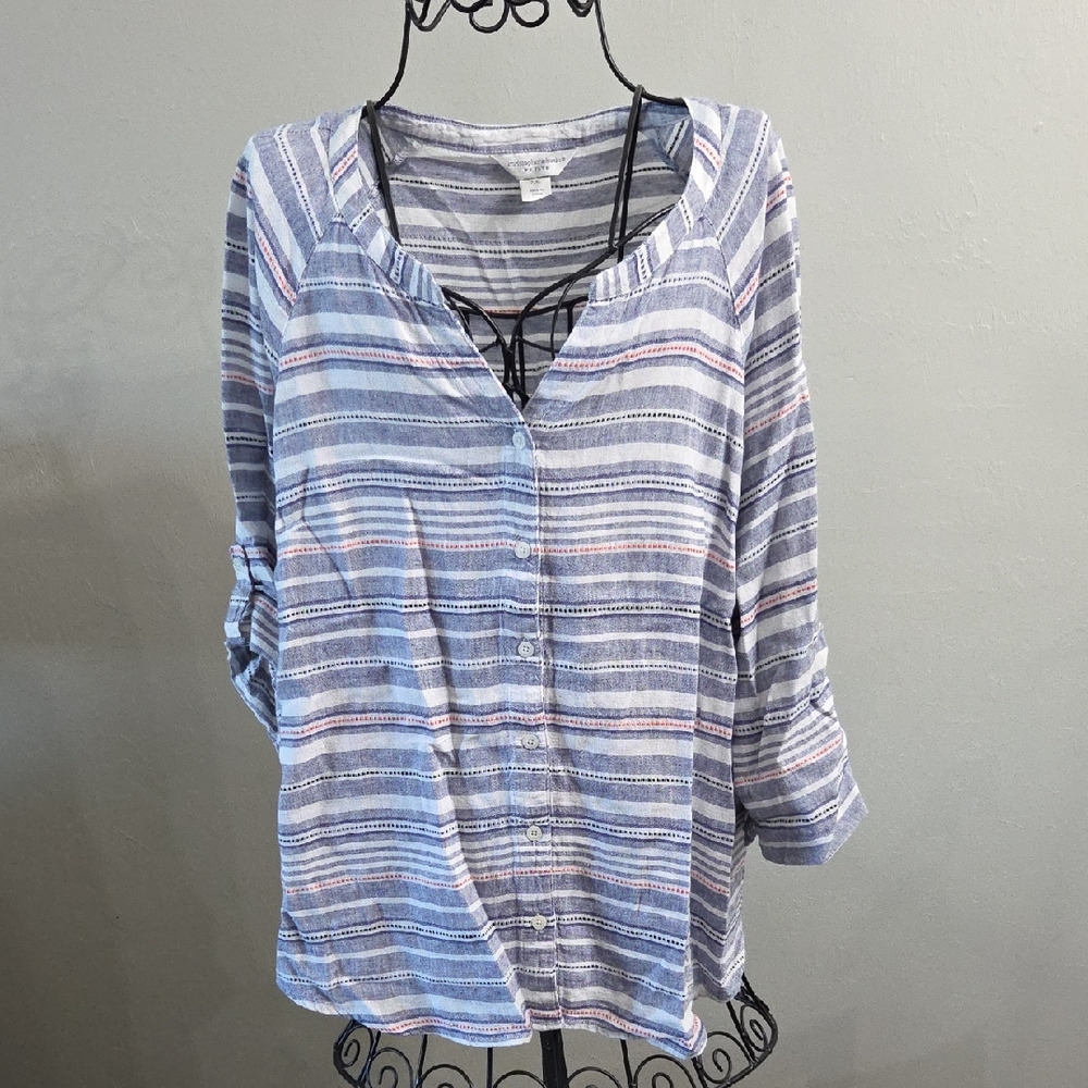 Christopher & Banks Blue and Pink Striped Button-Down Shirt